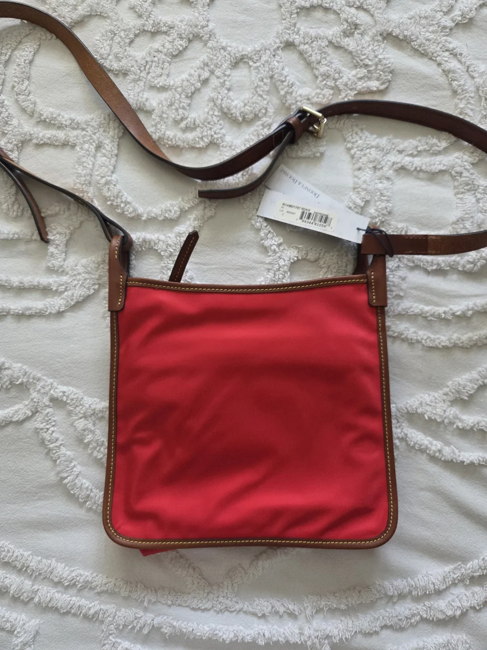 Dooney & Bourke Red Nylon Crossbody Bag with Brown Leather Trim